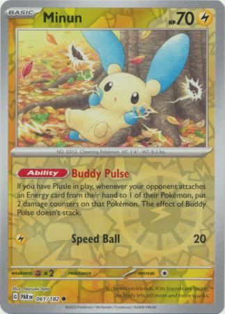 Karta Pokémon - Paradox Rift - 061/182 - Minun (Reverse Holo)