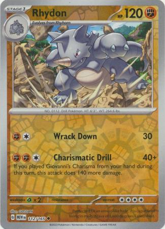 Karta Pokémon - 151 - 112/165 - Rhydon (Reverse Holo)