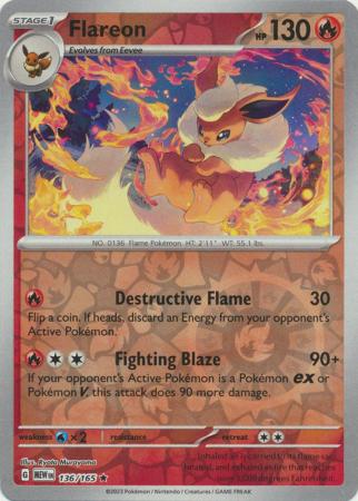 Karta Pokémon - 151 - 136/165 - Flareon (Reverse Holo)