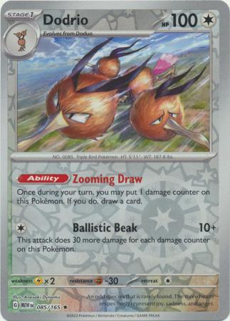 Karta Pokémon - 151 - 085/165 - Dodrio (Reverse Holo)