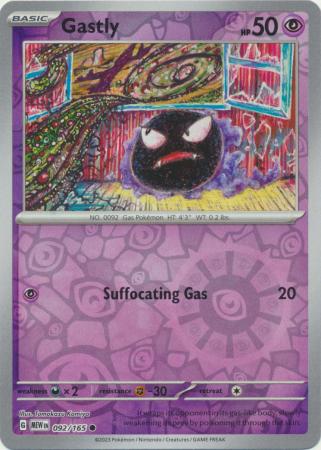 Karta Pokémon - 151 - 092/165 - Gastly (Reverse Holo)