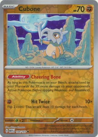 Karta Pokémon - 151 - 104/165 - Cubone (Reverse Holo)