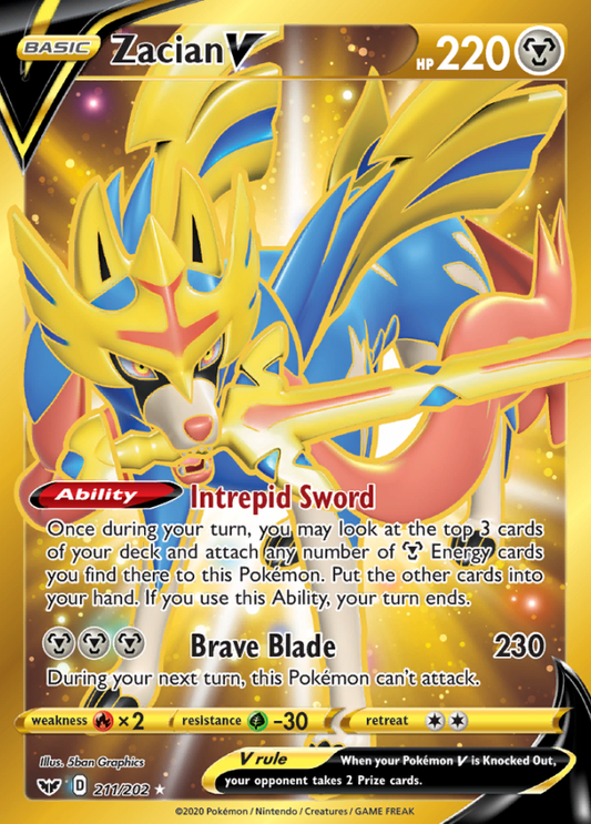 Karta Pokémon - Sword & Shield - 211/202 - Zacian V (złota)
