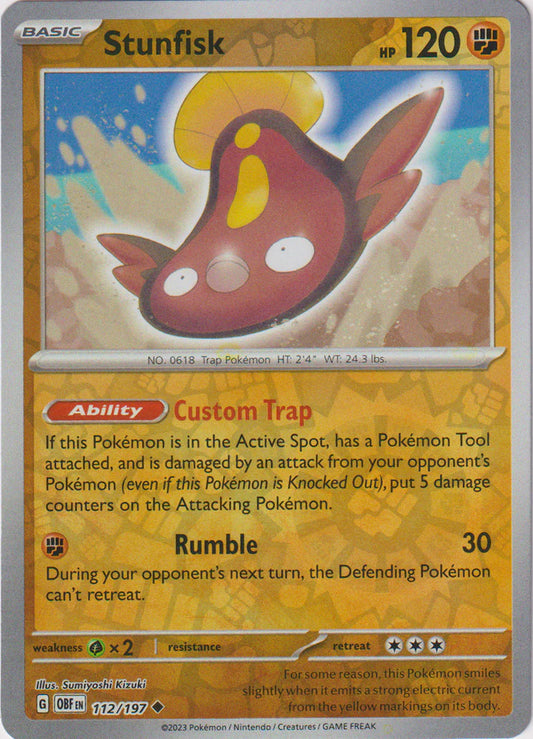 Karta Pokémon - Obsidian Flames - 112/197 - Stunfisk (Reverse Holo)