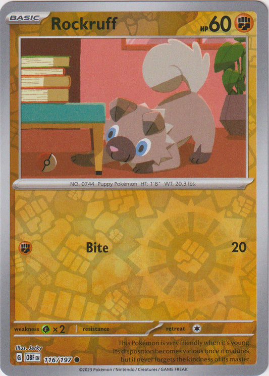 Karta Pokémon - Obsidian Flames - 116/197 - Rockruff (Reverse Holo)
