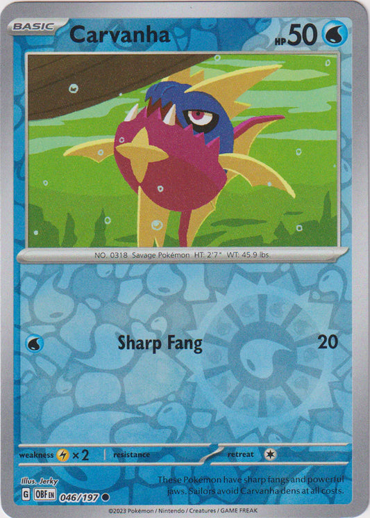 Karta Pokémon - Obsidian Flames - 046/197 - Carvanha (Reverse Holo)