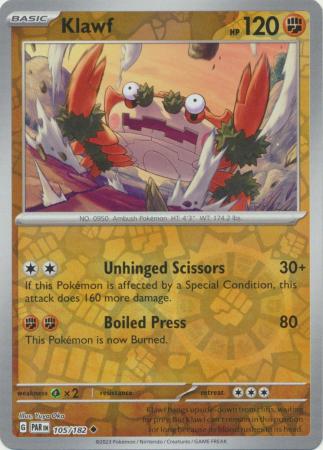 Karta Pokémon - Paradox Rift - 105/182 - Klawf (Reverse Holo)
