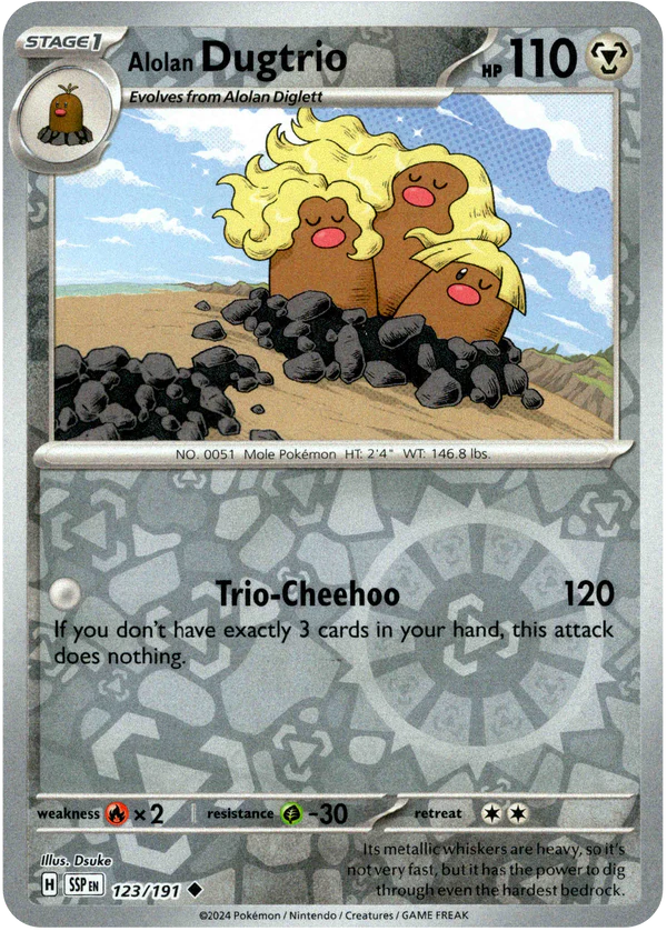 Karta Pokémon - Surging Sparks - 123/191 - Alolan Dugtrio (Reverse Holo)
