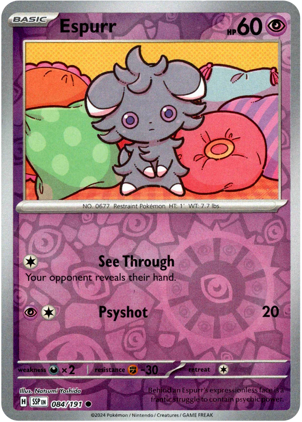 Karta Pokémon - Surging Sparks - 084/191 - Espurr (Reverse Holo)