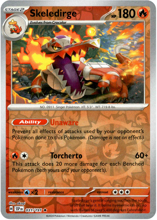 Karta Pokémon - Surging Sparks - 031/191 - Skeledirge (Reverse Holo)