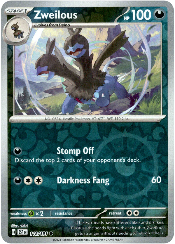 Karta Pokémon - Surging Sparks - 118/191 - Zweilous (Reverse Holo)