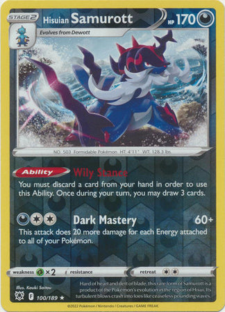 Karta Pokémon - Astral Radiance - 100/189 - Hisuian Samurott (Reverse Holo)