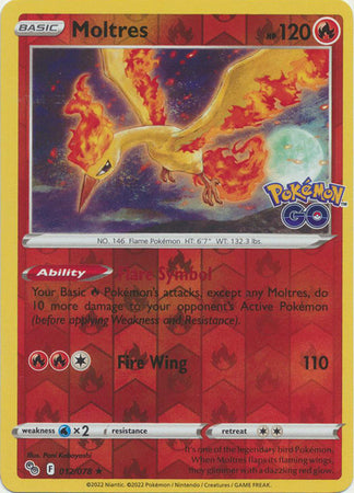 Karta Pokémon - Pokémon GO - 012/078 - Moltres (Reverse Holo)