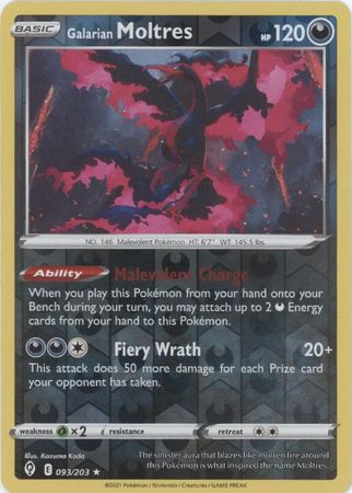 Karta Pokémon - Evolving Skies - 093/203 - Galarian Moltres (Reverse Holo)