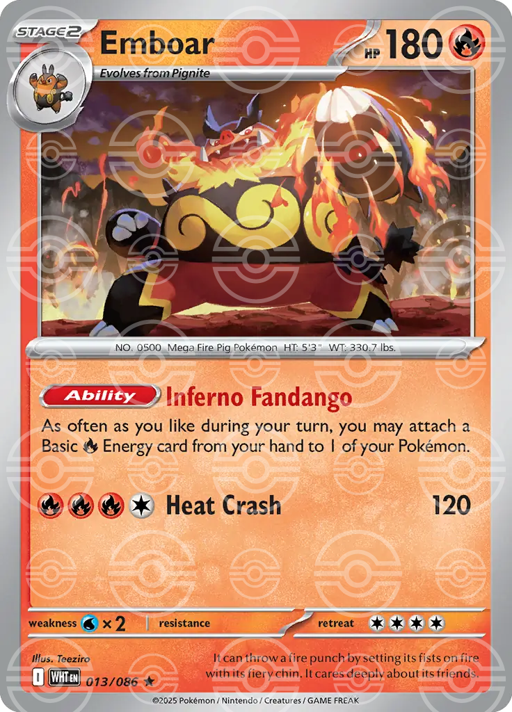 WHT - White Flare - 013/086 - Emboar (Poké Ball Holo)