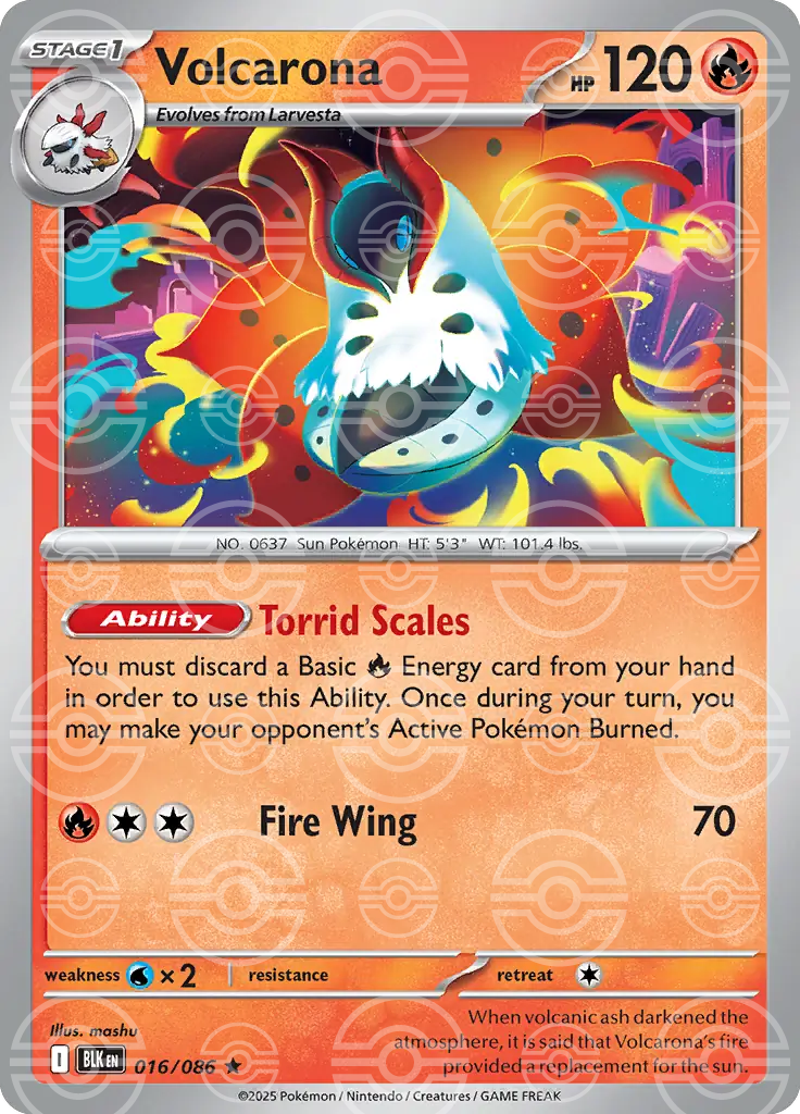 BLK - Black Bolt - 016/086 - Volcarona (Poké Ball Holo)