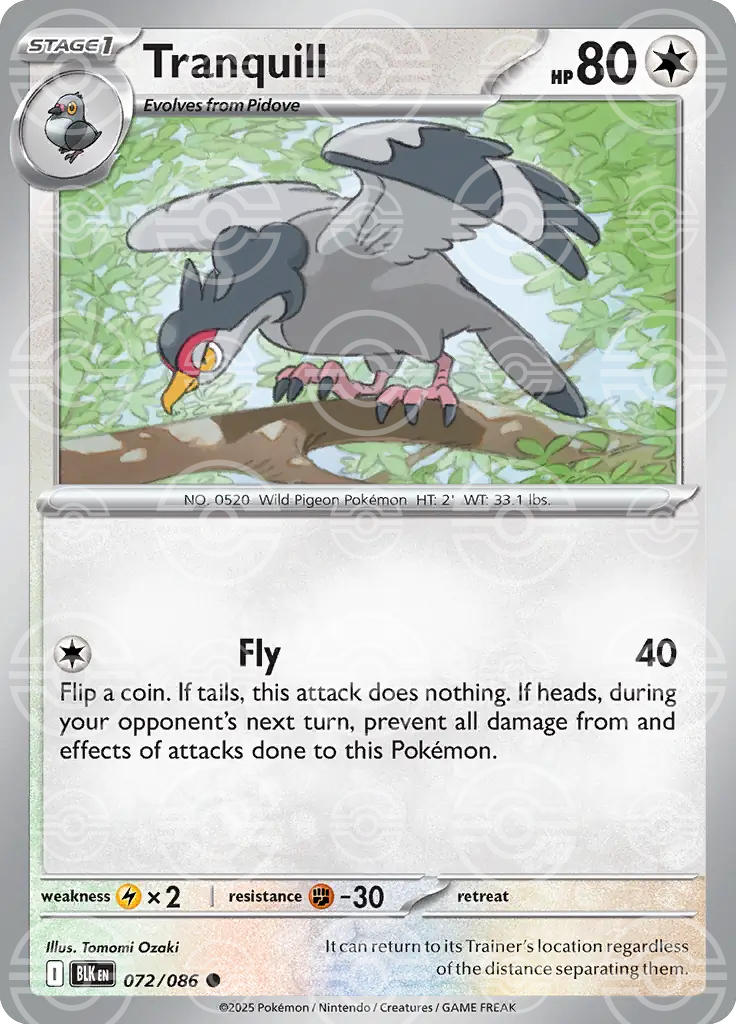 BLK - Black Bolt - 072/086 - Tranquill (Poké Ball Holo)