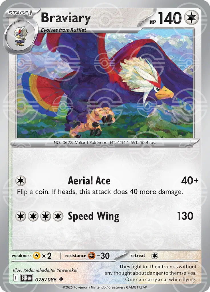 BLK - Black Bolt - 078/086 - Braviary (Poké Ball Holo)