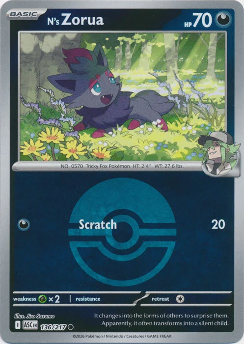 ASC Ascended Heroes - 136/217 - N's Zorua (Poké Ball Reverse Holo)