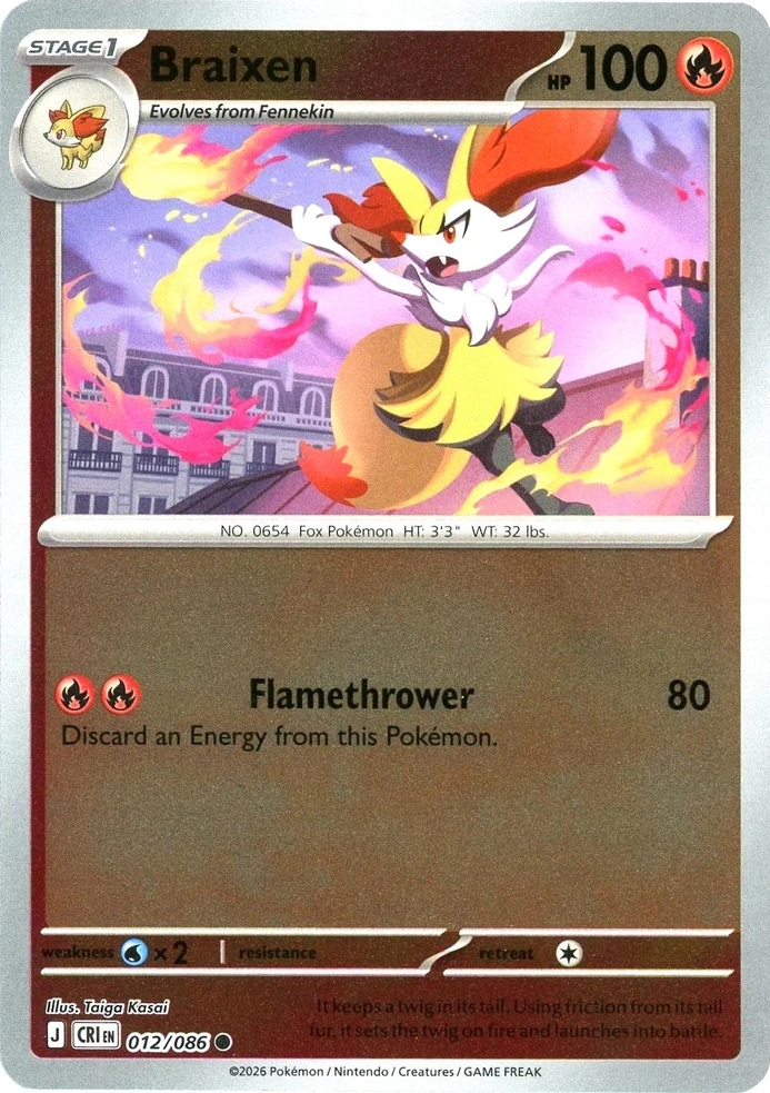 CRI Chaos Rising - 012/086 - Braixen (Reverse Holo)