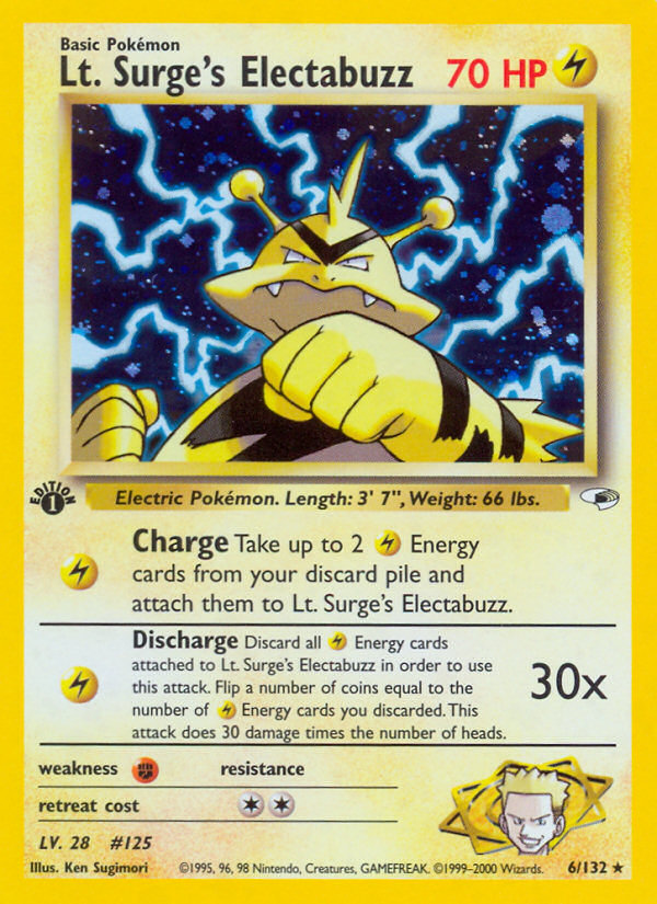 Karta Pokémon - Gym Heroes - 006 - Lt. Surge's Electabuzz (1st Edition Holofoil)